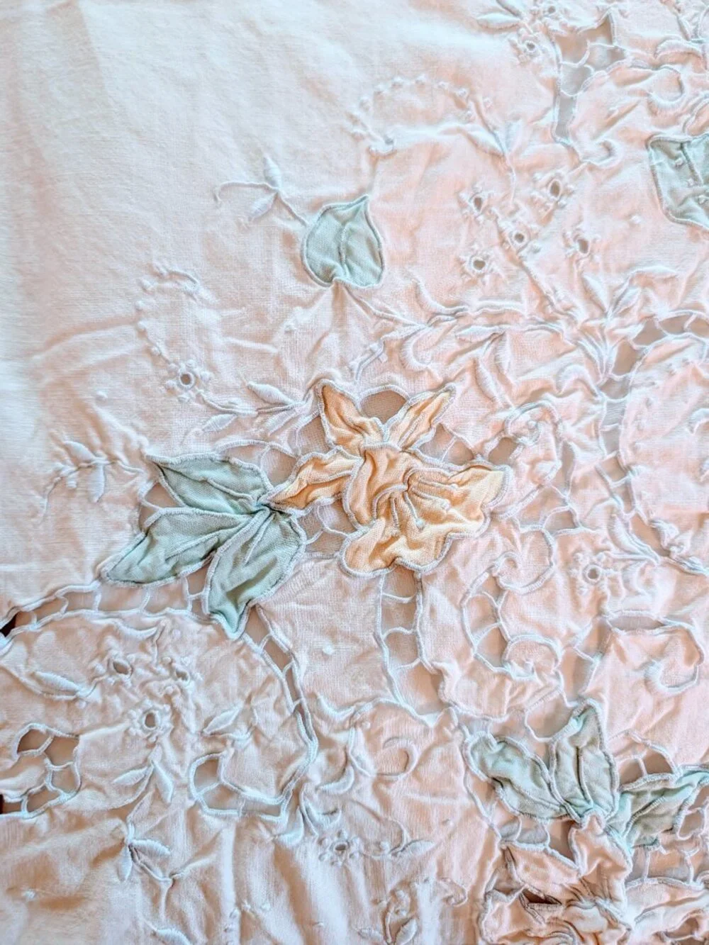 VTG White Eyelet Lace Scalloped Flat Sheet Full Double Bed Floral Cottagecore
